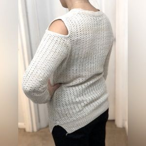 Beige knitted open shoulder sweater